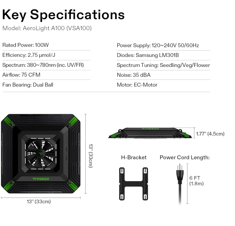 VIVOSUN AeroLight 100W LED kasvivalaisin